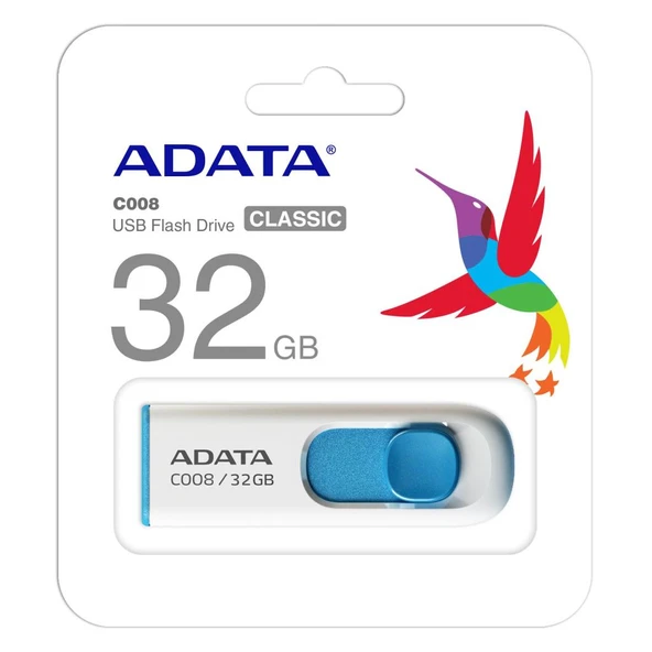 Adata C008-32GB 32GB USB2.0 Classic (White + Blue) Flash Bellek ürün görseli 1