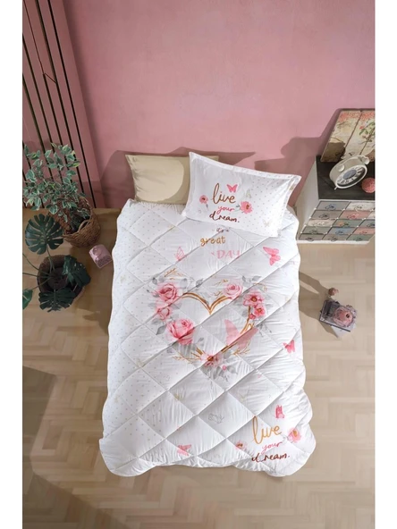 Clasy %100 Pamuk Tek Kişilik Uyku Seti (Lastikli Çarşaflı) Dream V1 Bej ürün görseli 1