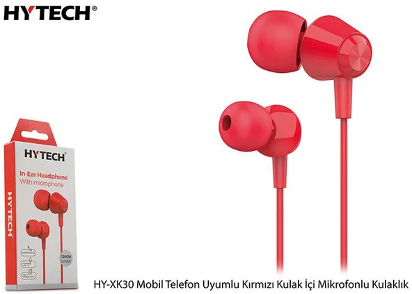 Hytech HY-XK30 Mobil Telefon Uyumlu Kırmızı Kulak İçi Mikrofonlu Kulaklık ürün görseli 1