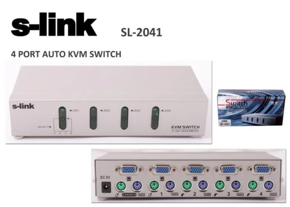 S-link SL-2041 4pc-1mn vga+ps-2 Otomatik Kvm Switch ürün görseli 1