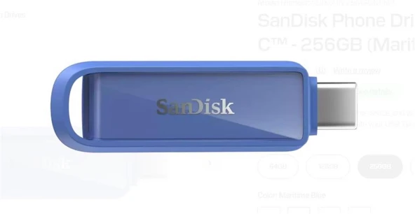 Sandisk SDIXS0N-256G-GN6ND 256GB Phone Drive with USB-C-128GB (Maritime Blue) Flash Bellek ürün görseli 1