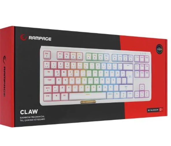 Rampage CLAW Beyaz RED SWITCH Mekanik Gaming Oyuncu Klavye Rainbow TKL ürün görseli 1