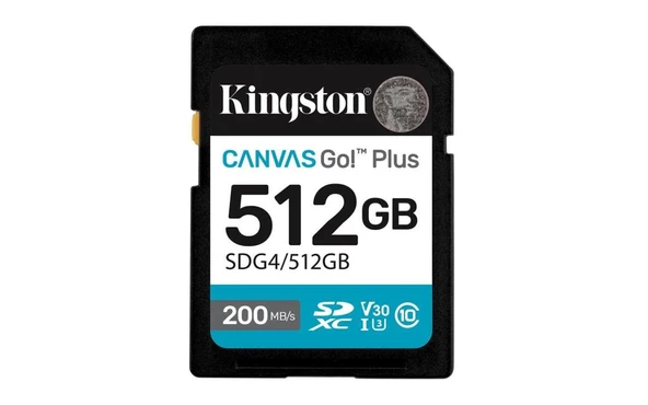 Kingston SDG4-512GB 512GB SDXC Canvas Go Plus Gen4 200MB-s C10 UHS-I U3 V30 Hafıza Kartı ürün görseli 1