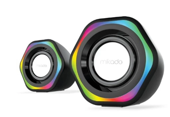 Mikado MD-178 2.0 3W-2 Beyaz RGB Aydınlatmalı USB + 3.5mm USB 5V Speaker Hoparlör ürün görseli 1