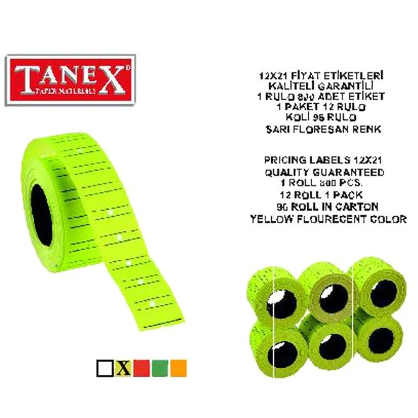 Tanex Fiyat Etiketi Çizgili 12x21 Fosforlu Sarı ürün görseli 1