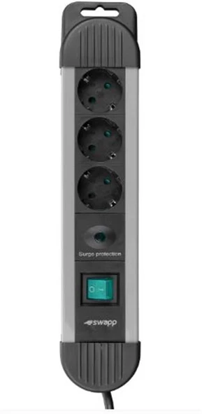 S-link SPGKS03 1.5m 3G1.5mm2 900 Joule 3Lü Akım Kor. Gri Priz Çoklayıcı ürün görseli 1