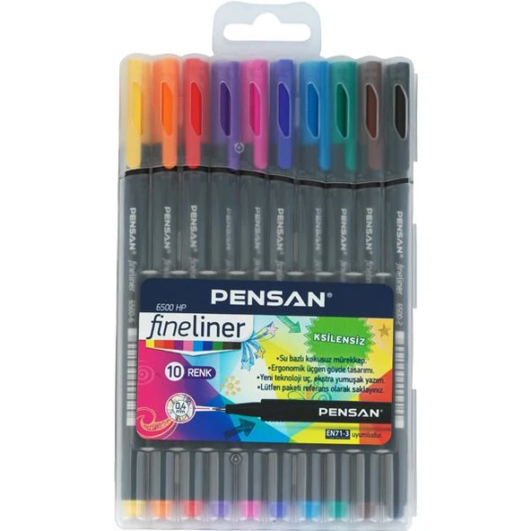 Pensan Fineliner Keçe Uç Kalem 0.4 MM 10 LU Plastik Kutulu 6500 HP ürün görseli 1