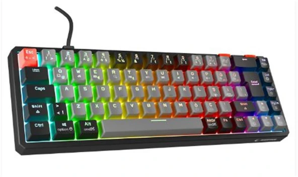 Rampage YORU MINI Gri-Siyah Type-C Bağlantılı OUTEMU Red Swich Q Mekanik Gaming Oyuncu Klavye RGB ürün görseli 1
