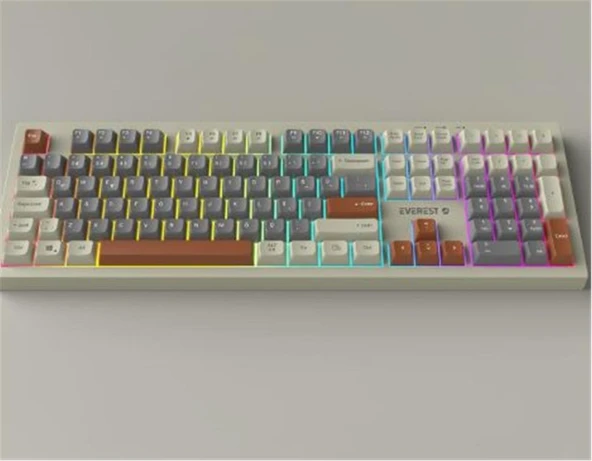 Everest KM-77 Runa Gri-Krem-Kahve Usb Rainbow Aydınlatmalı Sessiz Q Klavye + Mouse Set ürün görseli 1