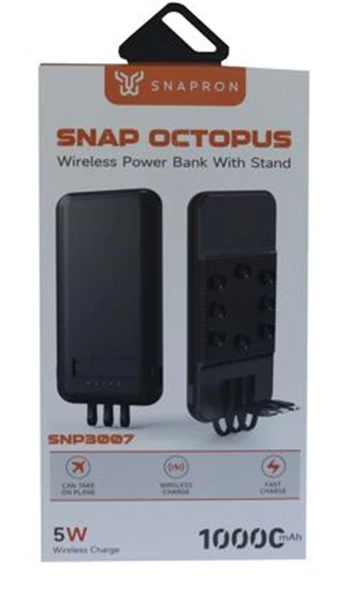 SnapMax SNP-3007 10.000 mah Siyah Vantuzlu Kablosuz ve 3in1 Kablolu Powerbank ürün görseli 1