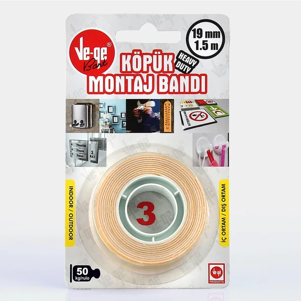 Vege Çift Taraflı Köpük Bant 19 MM x 1,5 Mt (3) ürün görseli 1