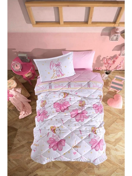Clasy %100 Pamuk Tek Kişilik Uyku Seti (Lastikli Çarşaflı) Ballerina V1 Pembe ürün görseli 1