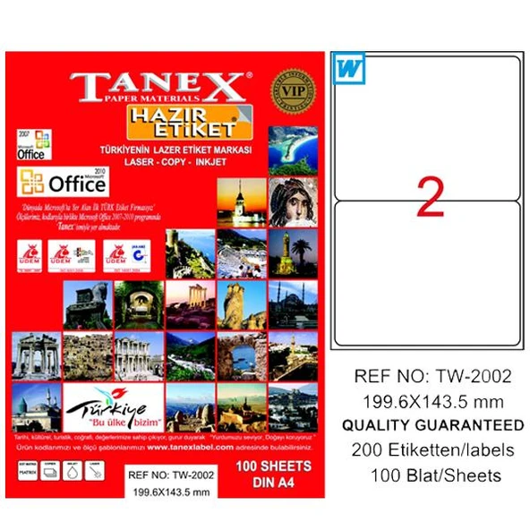Tanex Laser Etiket 100 YP 199.6x143.5 Laser-Copy-Inkjet TW-2002 ürün görseli 1
