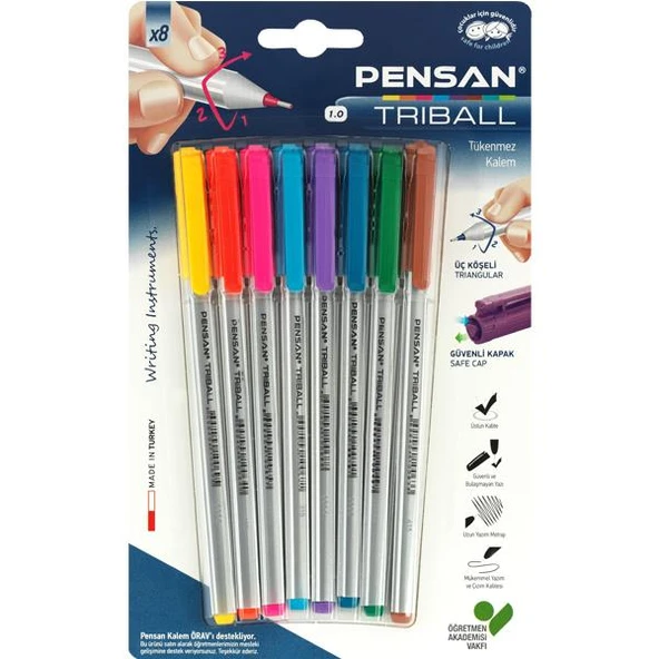 Pensan Tükenmez Kalem Triball 1.0 MM Bilye Uç 8 Lİ Renkli ürün görseli 1