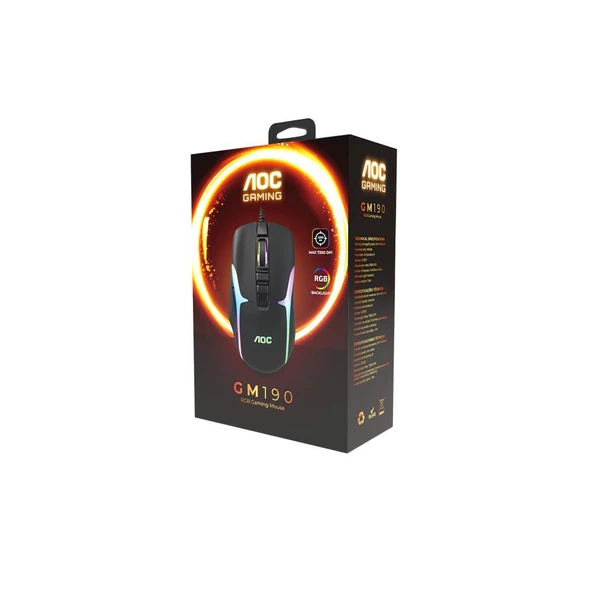 AOC GM190B-LA Kablolu RGB Gaming Mouse ürün görseli 1