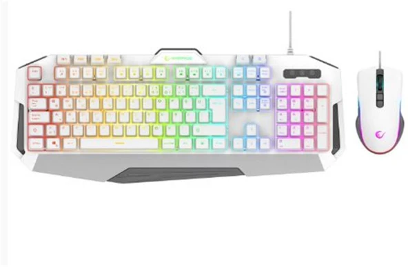 Rampage KM-34 GLARE Beyaz Usb RGB Aydınlatmalı Q 12800 DPI Mouse Gaming Oyuncu Klavye Set ürün görseli 1
