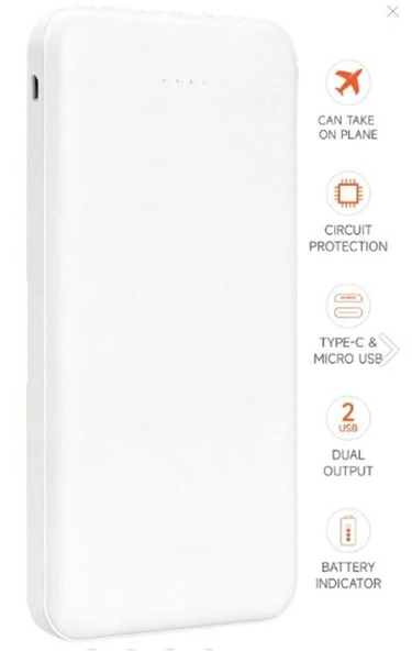 SnapMax SNP-3000 Beyaz 10.000 mah Powerbank 2x USB Çıkışlı 1 Type-C ve 1 Micro Girişli ürün görseli 1