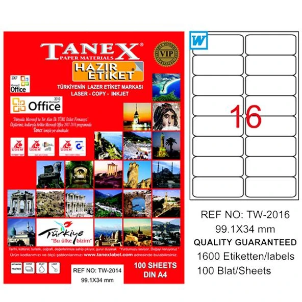 Tanex Laser Etiket 100 YP 99.1x34 Laser-Copy-Inkjet TW-2016 ürün görseli 1