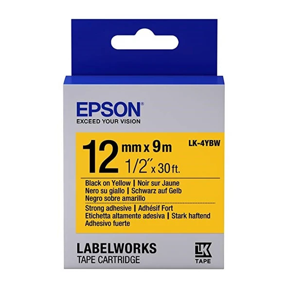 Epson LK-4YBW Güçlü Yapışkanlı Sarı Üzeri Siyah 12mm 9Metre Etiket ürün görseli 1