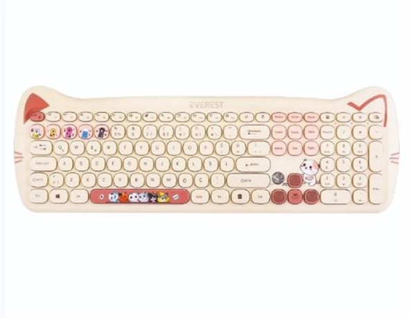 Everest KM-6283 CATTY Renkli Tuşlu Sarı Kablosuz 2.4 + BT Q Multimedia Klavye + Mouse + Pad Set ürün görseli 1