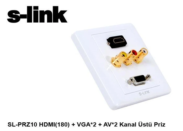 S-link  SL-PRZ10 Hdmı(180) + vga-2 + av-2 Kanal Üst Priz ürün görseli 1