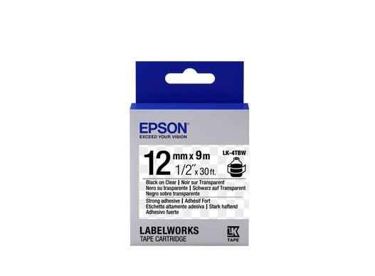 Epson LK-4TBW Güçlü Yapışkanlı Şeffaf Üzeri Siyah 12mm 9Metre Etiket ürün görseli 1
