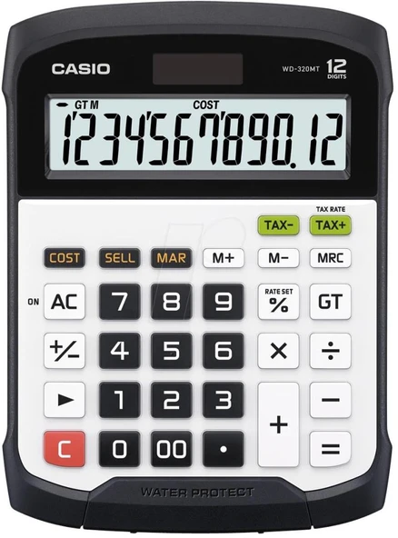 Casio WD-320MT 12 Hane Suya-Toza Dayanıklı Masa Üstü Hesap Makinesi ürün görseli 1