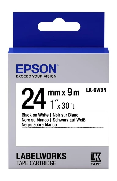 Epson LK-6WBVN Vinil Beyaz Üzeri Siyah 24mm 7Metre Etiket ürün görseli 1