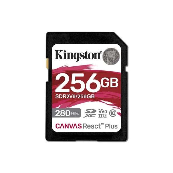 Kingston SDR2V6-256GB Canvas React Plus SDXC UHS-II 280R-150W U3 V60 for Full HD-4K SD Hafıza Kartı ürün görseli 1