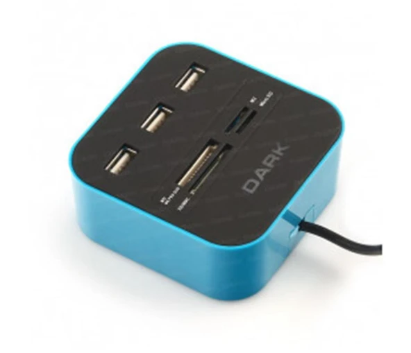 Dark UCR202 USB MicroSD-SD-MMC-M2-MS PRO DUO Kart Okuyuculu USB Çoklayıcı (Mavi) ürün görseli 1