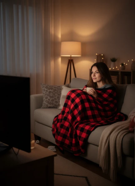 Sıcak Tutan TV Battaniyesi Kırmızı 140x200 cm Pamuk Polyester Yumuşak Doku ürün görseli 1