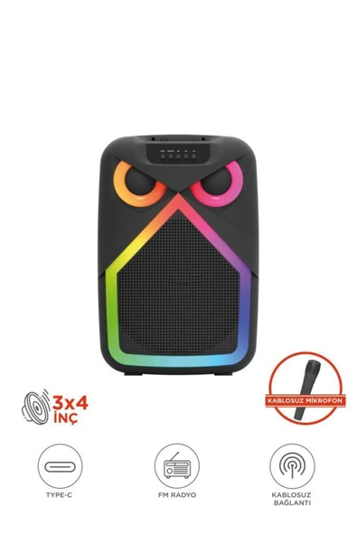 Bluetooth Hoparlör Baykuş Görünümlü 50W RGB LED Işıklı Kablosuz Mikrofonlu Taşınabilir Karaoke Speaker ürün görseli 1