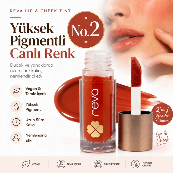 Vegan & Temiz İçerikli Lip & Cheek Tint – 2’si 1 Arada Doğal Renk, Nem ve Işıltı No.2 ürün görseli 1