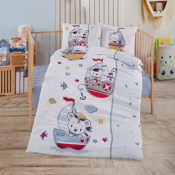 Clasy %100 Pamuk Ranforce Bebek Nevresim Takımı Teddy's V1 Mavi ürün görseli 1