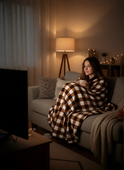 Sıcak Tutan TV Battaniyesi Kahve 140x200 cm Pamuk Polyester Yumuşak Doku ürün görseli 1