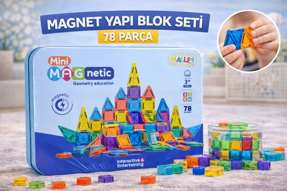 Magnet Yapı Blok Seti 78 Parça  Manyetik STEM Eğitici Renkli İnşa Oyuncağı ürün görseli 1
