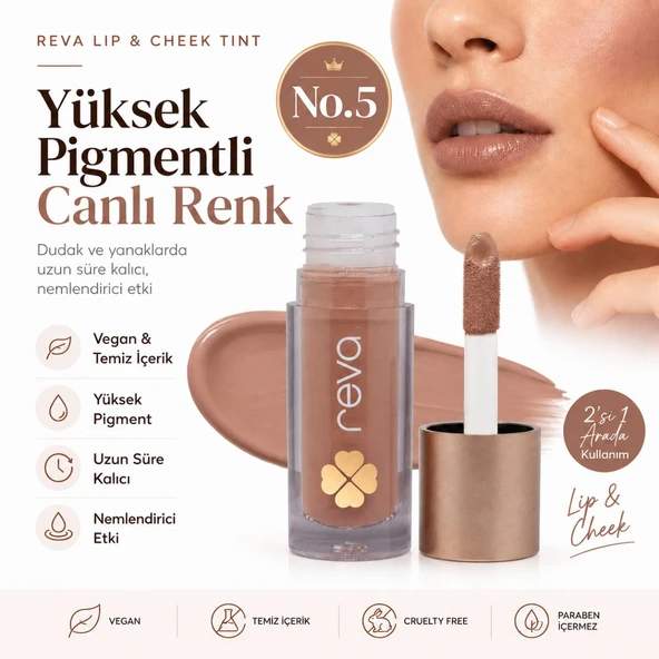 Vegan & Temiz İçerikli Lip & Cheek Tint – 2’si 1 Arada Doğal Renk, Nem ve Işıltı No.5 ürün görseli 1