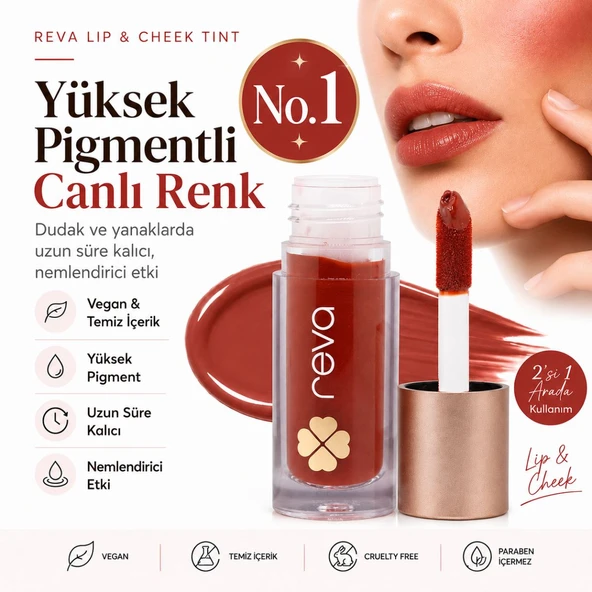 Vegan & Temiz İçerikli Lip & Cheek Tint – 2’si 1 Arada Doğal Renk, Nem ve Işıltı No.1 ürün görseli 1