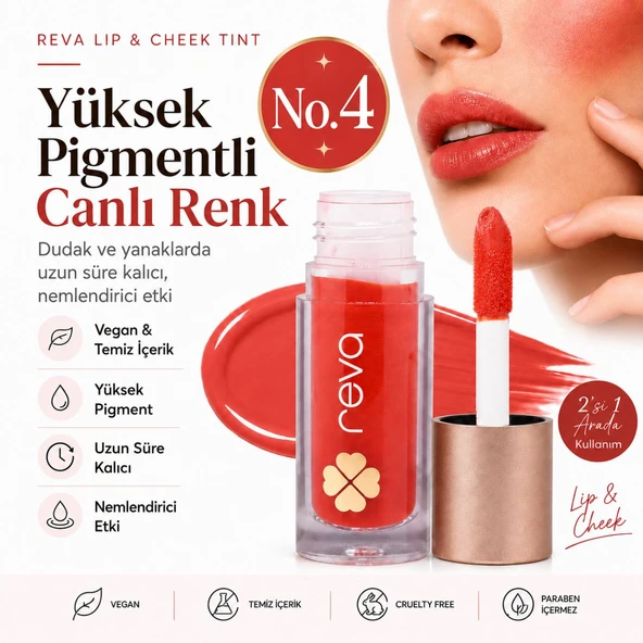Vegan & Temiz İçerikli Lip & Cheek Tint – 2’si 1 Arada Doğal Renk, Nem ve Işıltı No.4 ürün görseli 1