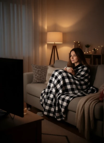 Sıcak Tutan TV Battaniyesi Siyah 140x200 cm Pamuk Polyester Yumuşak Doku ürün görseli 1