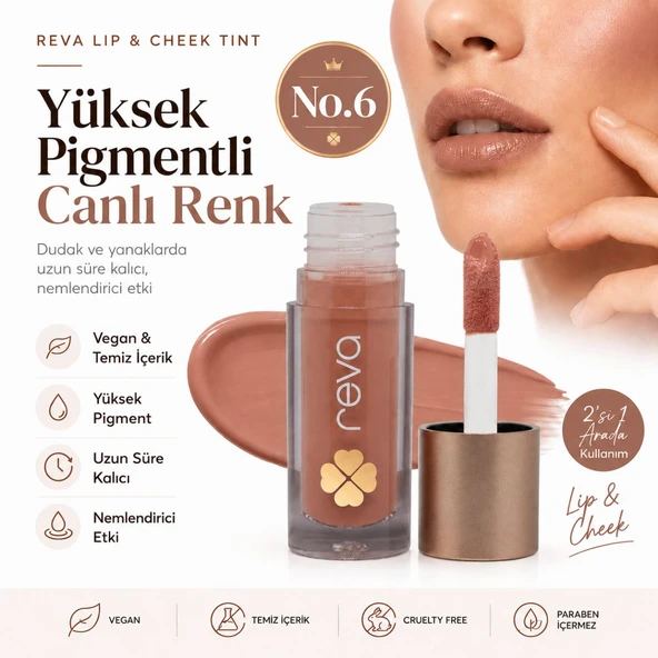 Vegan & Temiz İçerikli Lip & Cheek Tint – 2’si 1 Arada Doğal Renk, Nem ve Işıltı No.6 ürün görseli 1
