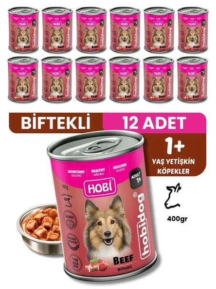 Hobi Hobidog Biftekli Yetişkin Köpek Konservesi 400 Gr x 12 Adet | Tam ve Dengeli Yaş Mama ürün görseli 1