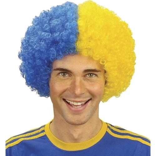 Sarı Lacivert Kıvırcık Afro Bonus Taraftar Peruğu ürün görseli 1