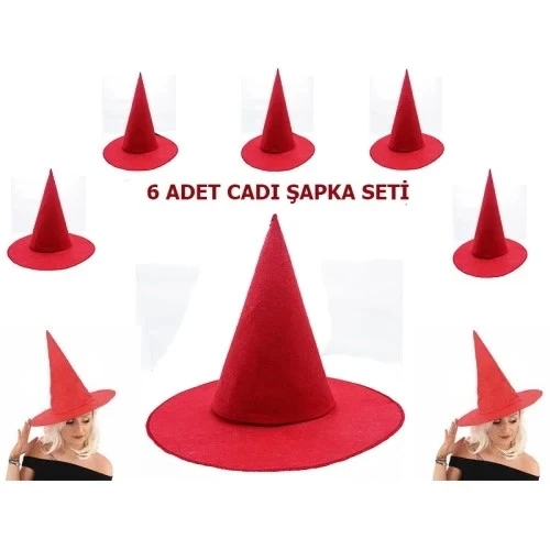 Kırmızı Keçe Cadı Şapkası Yetişkin-Çocuk Uyumlu ürün görseli 1