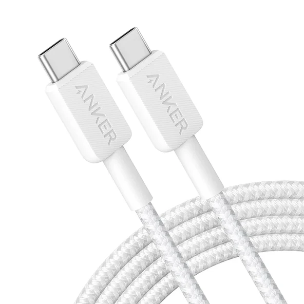 Anker 322 PowerLine USB-C to USB-C Örgülü Kablo 3ft/0.9m 60W - USB-IF - Beyaz - A81F5 (Anker Türkiye Garantili) ürün görseli 1