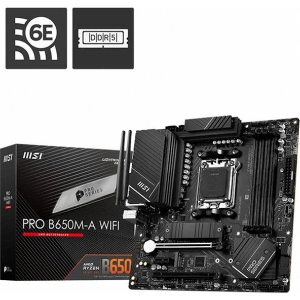 Msı Mb Pro B650M-A Wifi Am5 Ddr5 6400Mhz(Oc) Hdmı Dp M.2 Usb3.2 2.5G Lan Wifi 6E Matx Anakart ürün görseli 1