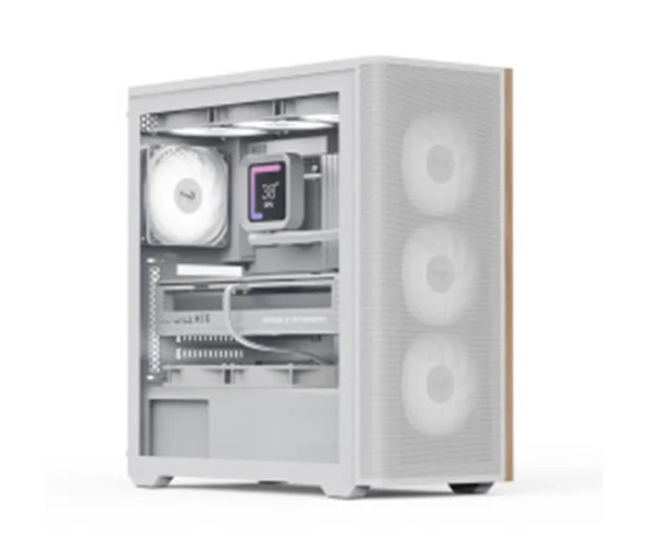 Aerocool AE D501A WH 4x12cm  Fanlı Ahşap Ön Panel Tempered Cam Yan ve Mesh Ön Panel, USB Type-C,ATX ürün görseli 1