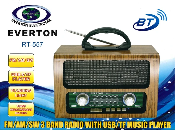 Everton Rt-557  Bluetooth Fm-Usb-Tf-Aux  Şarjlı Nostaljik Radyo ürün görseli 1