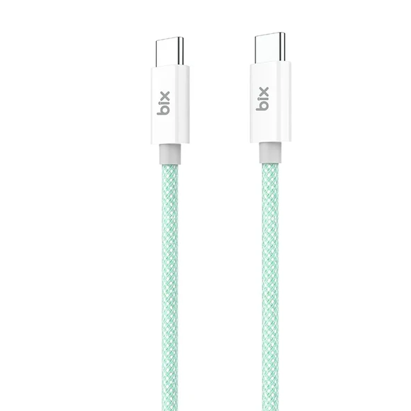 Bix T2CC Type-C'den Type-C'ye 60W Örgülü PVC Kablo  1m,Yeşil ürün görseli 1