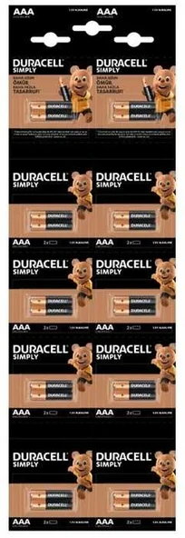DURACELL AAA KARTELA PİL 20Lİ ürün görseli 1
